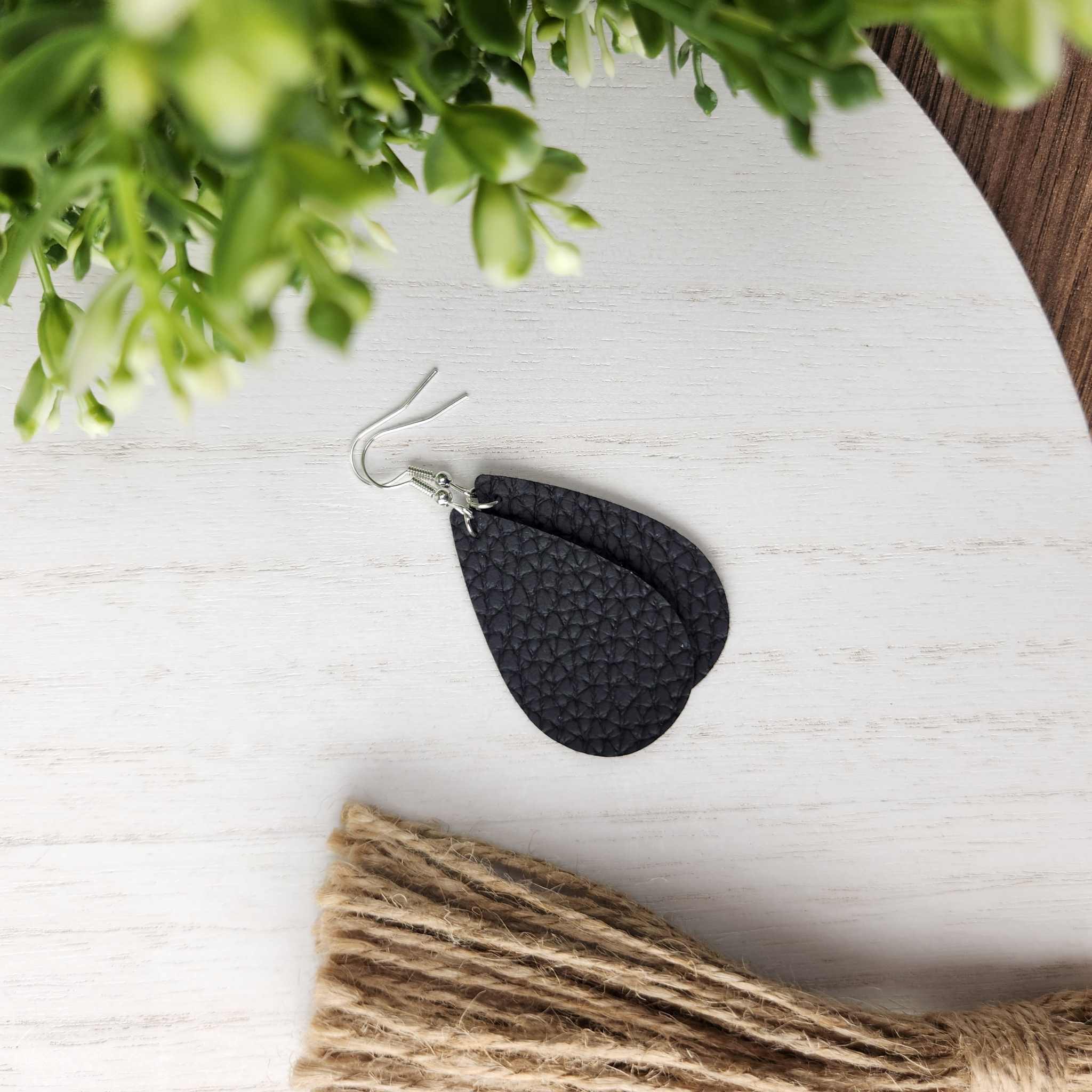 Black teardrop dangles made with hypoallergenic findings