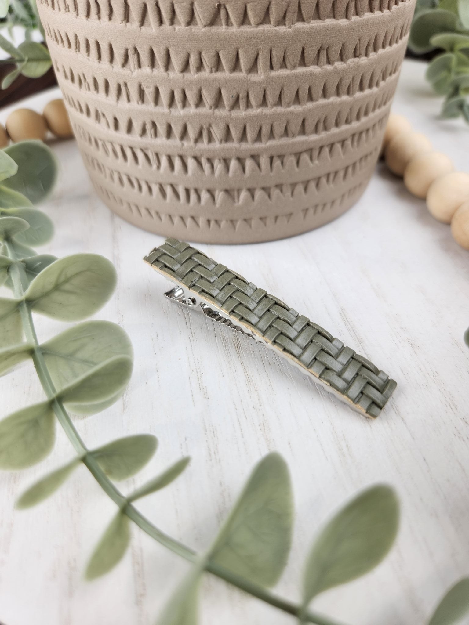 Pistachio Weave Barrette