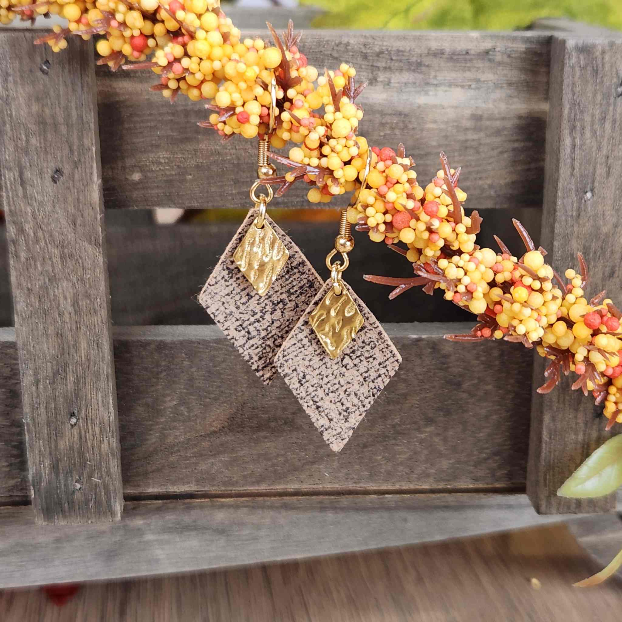 Rustic diamond dangles with hypoallergenic hooks