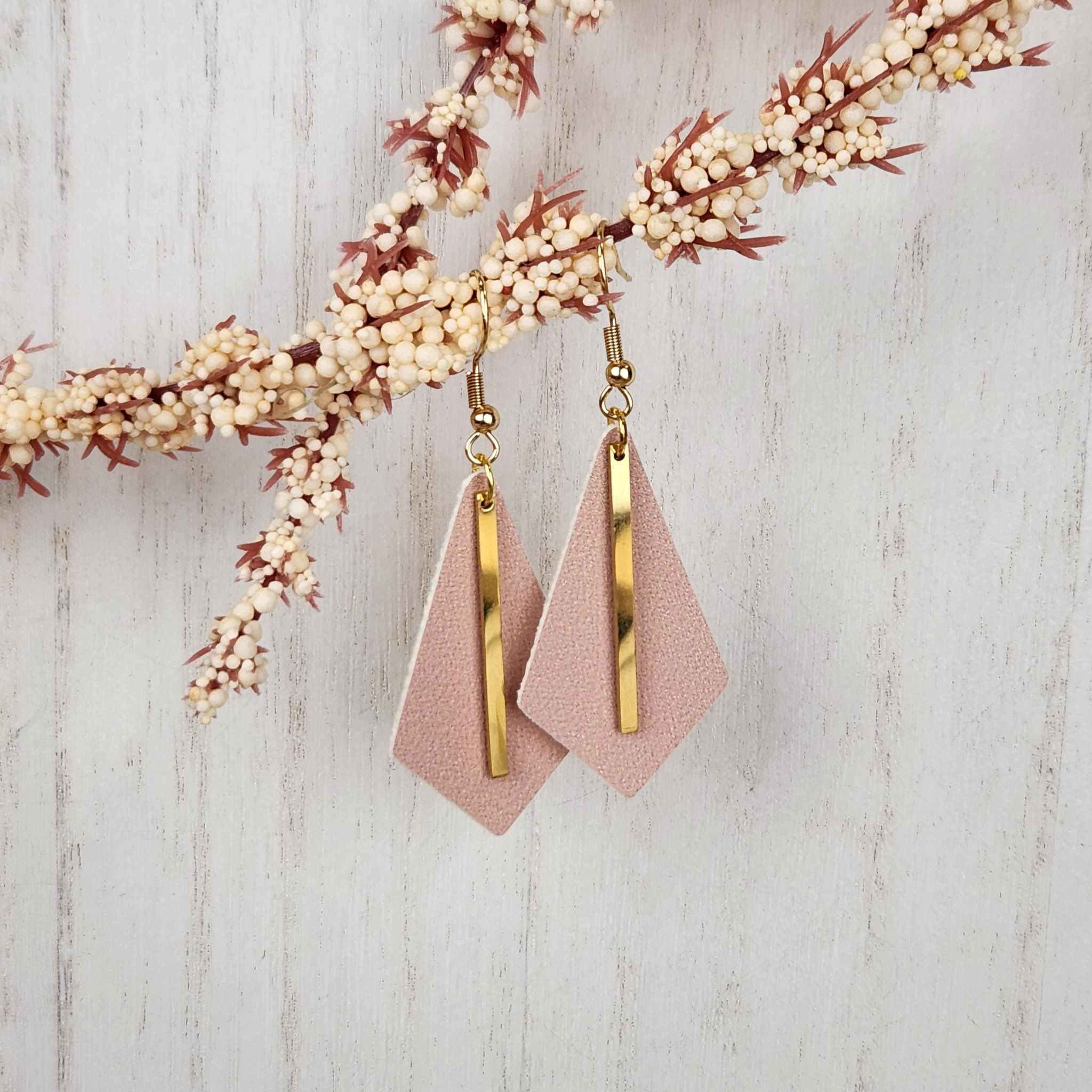 Faux leather pink kite earrings made with hypoallergenic hooks