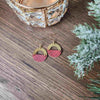 Red textured earrings with gold half circle. Hypoallergenic hooks.