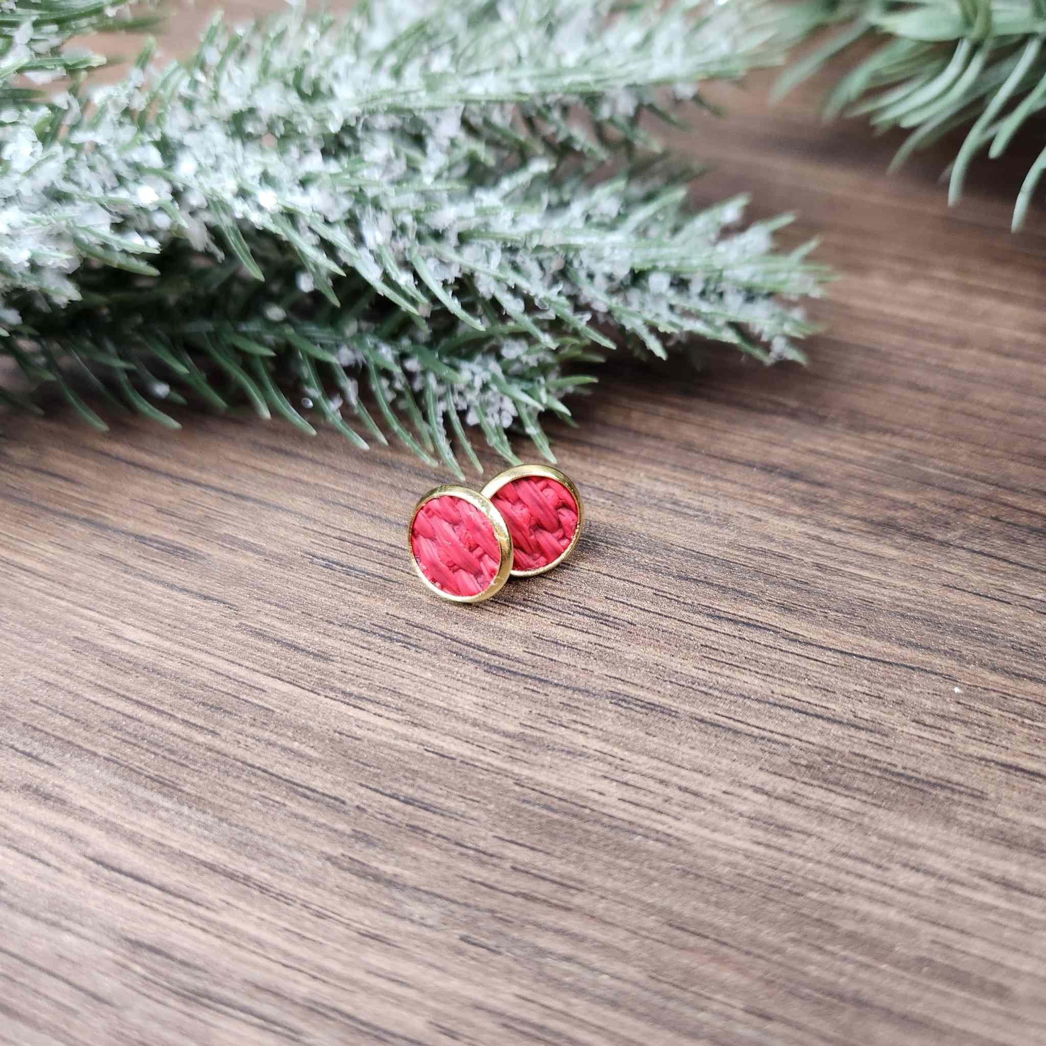 Red Color Faux Leather Stud Earrings. Hypoallergenic findings