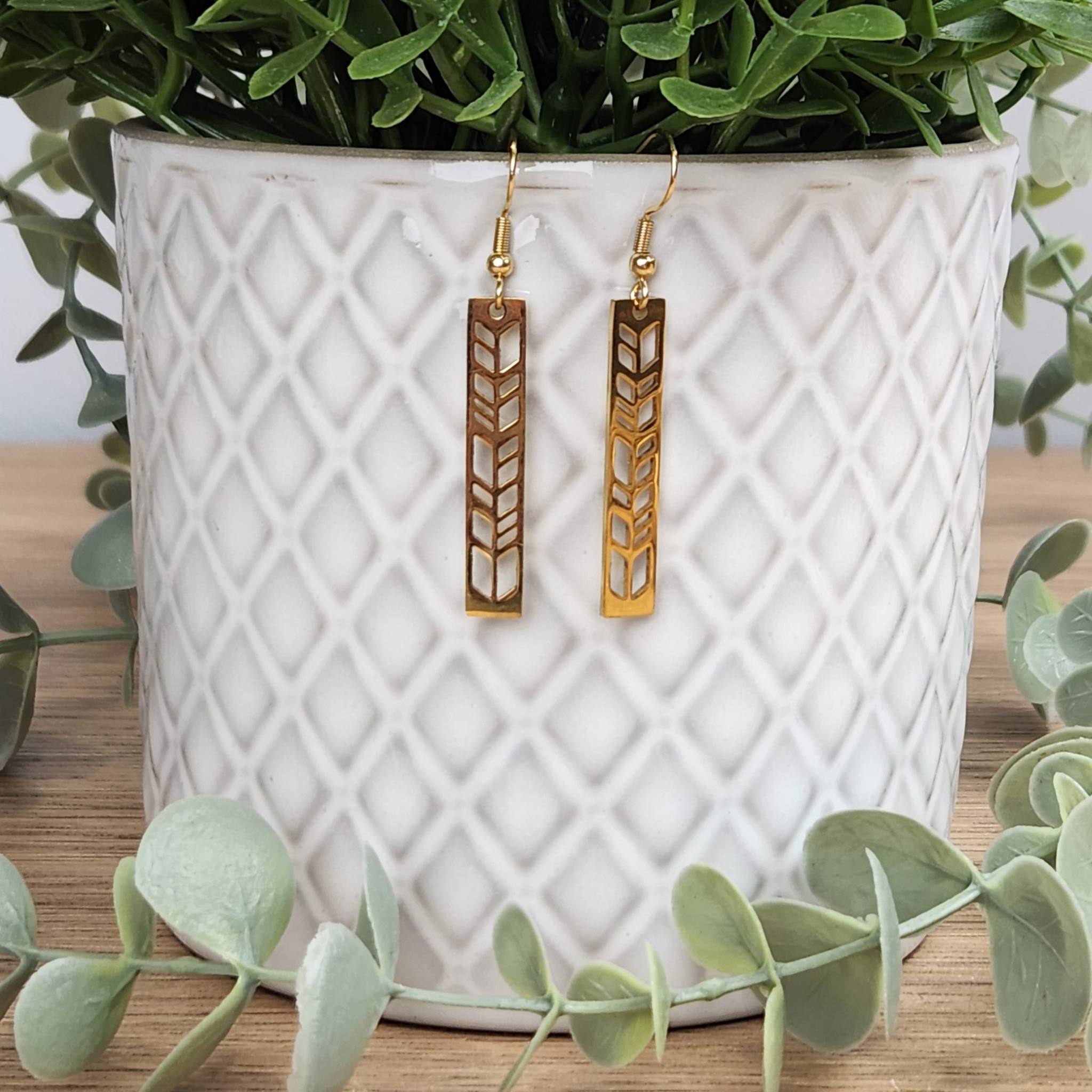 Chevron gold bar earrings.  Made with hypoallergenic hooks.